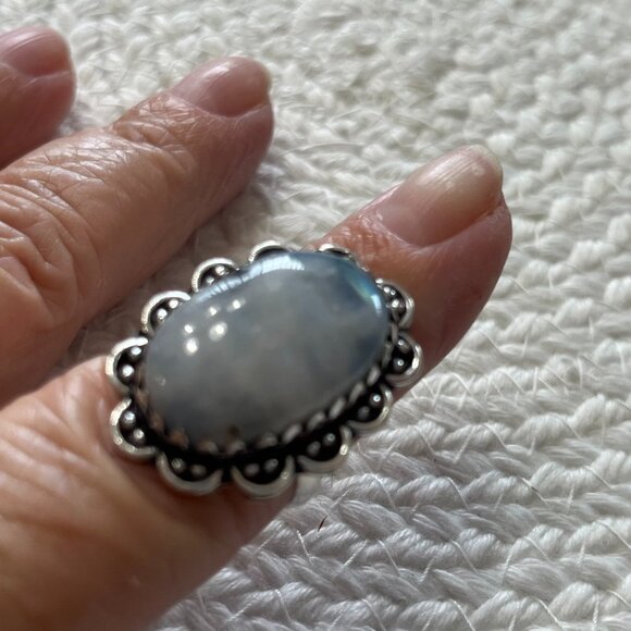 Beautiful RAINBOW MOONSTONE Handmade Sterling 925 Ring Size 8.25 #845D - Picture 3 of 3